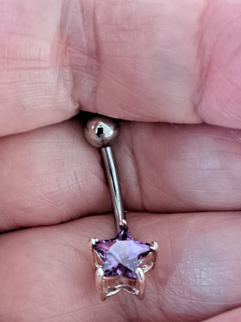0Star Gem Amethyist Purple Belly Button Ring.Sterling Silver